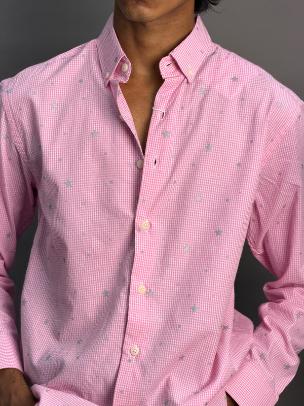 Pink Microchecks With Stars Shirt