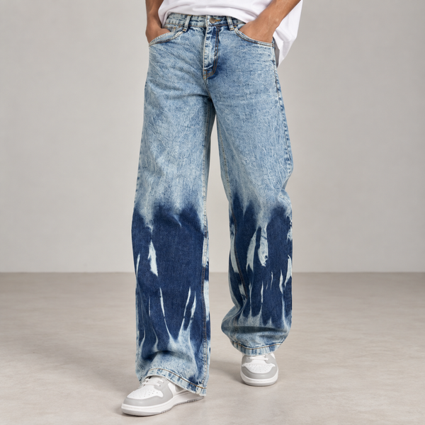 Light Blue Dark-Blue Tie-Dye Baggy Jeans