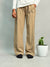 Beige Wide-Leg Stripe Track Pants