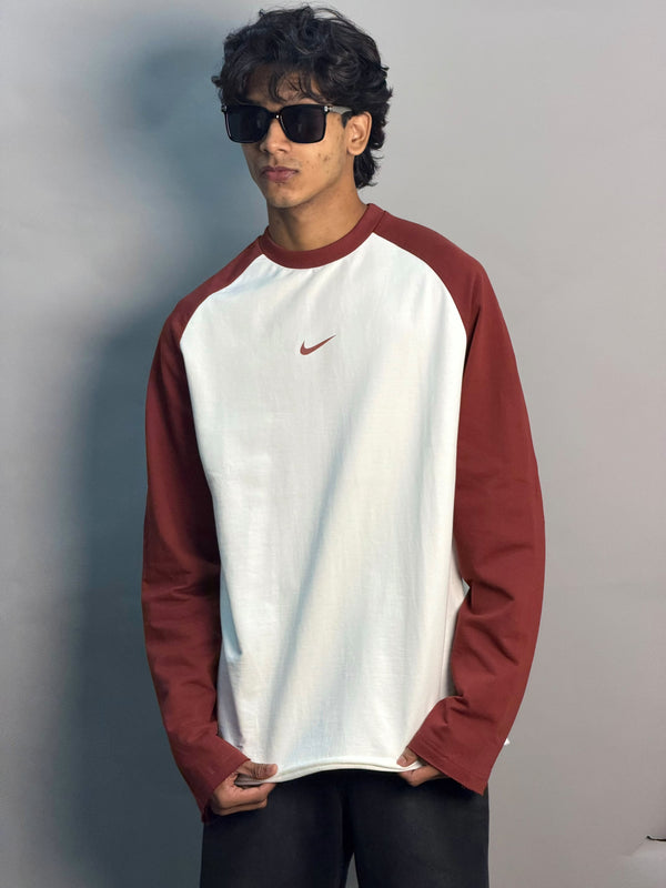 White & Burgundy Full Sleeve Tshirt