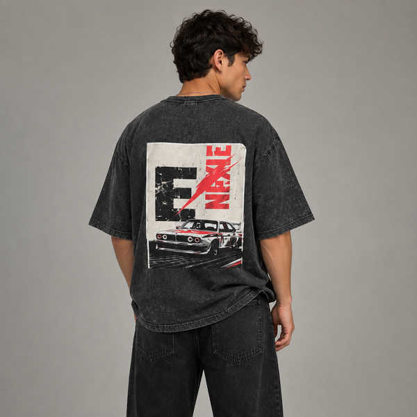 Dark Grey Acid-Wash Five-Sleeve T-Shirt