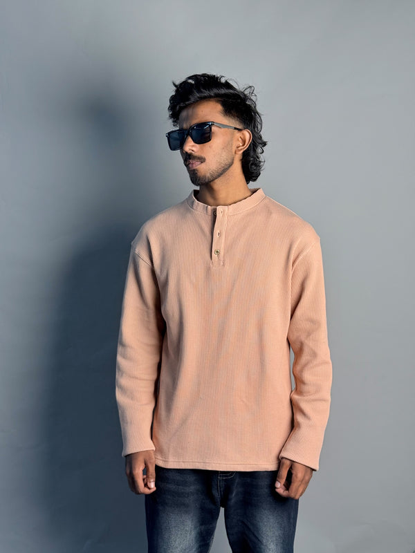 Full Sleeve Henley Tshirt - Peach