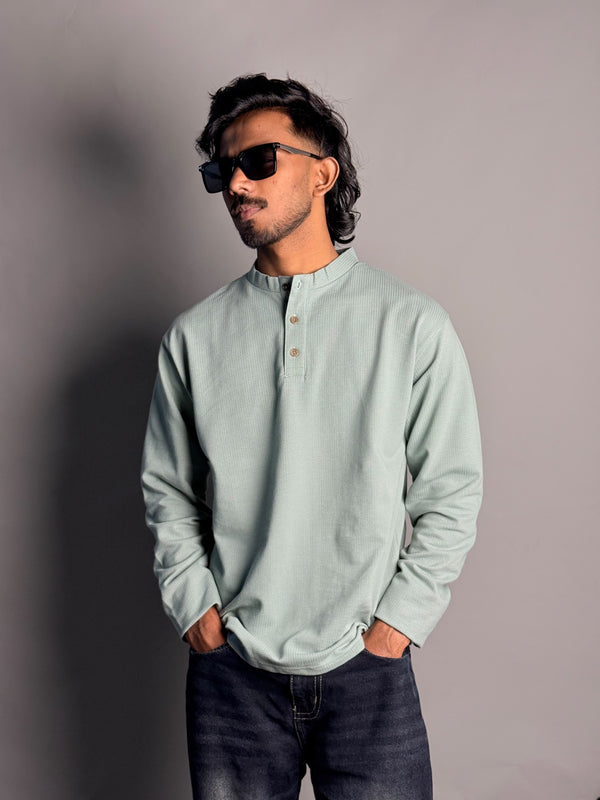 Full Sleeve Henley Tshirt - Sage Green