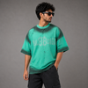 Green Faded Paint-Splatter Graphic Five-Sleeve T-Shirt