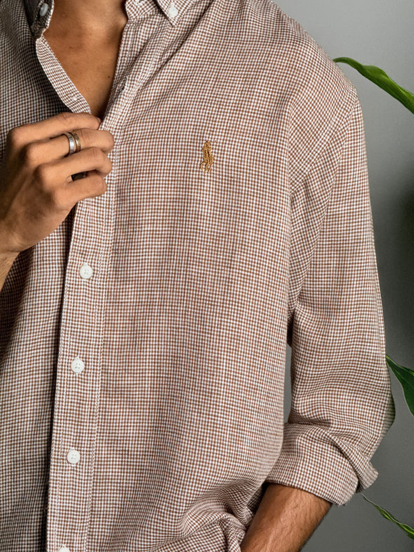 Linen Brown Micro Check Shirts