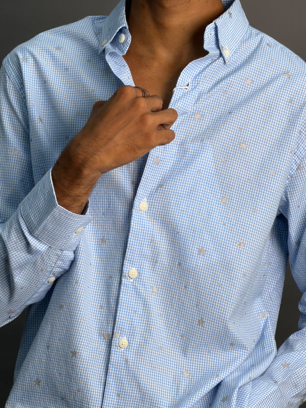 Light Blue Microchecks With Stars Shirts