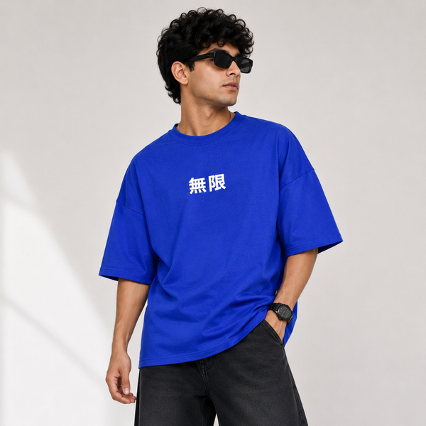 Blue Colorful Anime-Style Graphic Five-Sleeve T-Shirt
