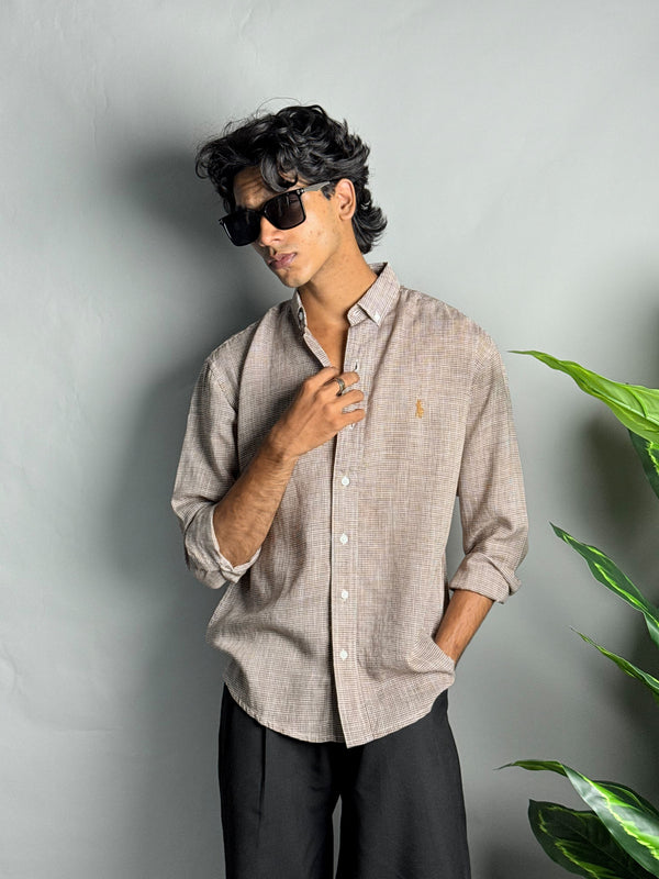 Linen Brown Micro Check Shirts
