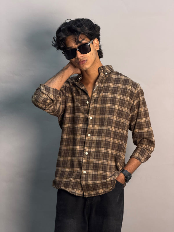 Dark Brown & Cream Checkered Shirt