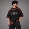 Dark Rust Orange Acid-Wash Five-Sleeve T-Shirt