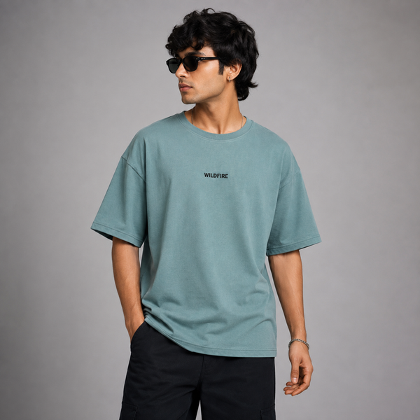 Light Green Orange-Text Graphic Five-Sleeve T-Shirt