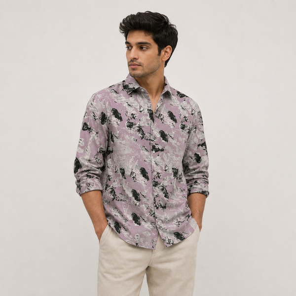 Dusty Purple Dark Brushstroke Full-Sleeve Shirt