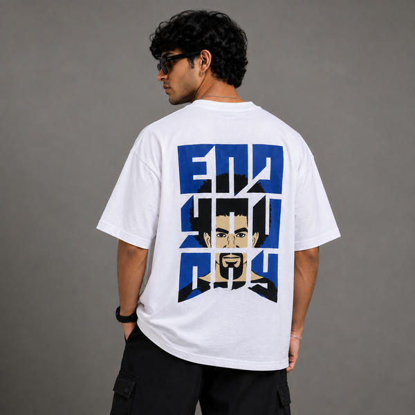 White Blue Graphic Oversized T-Shirt