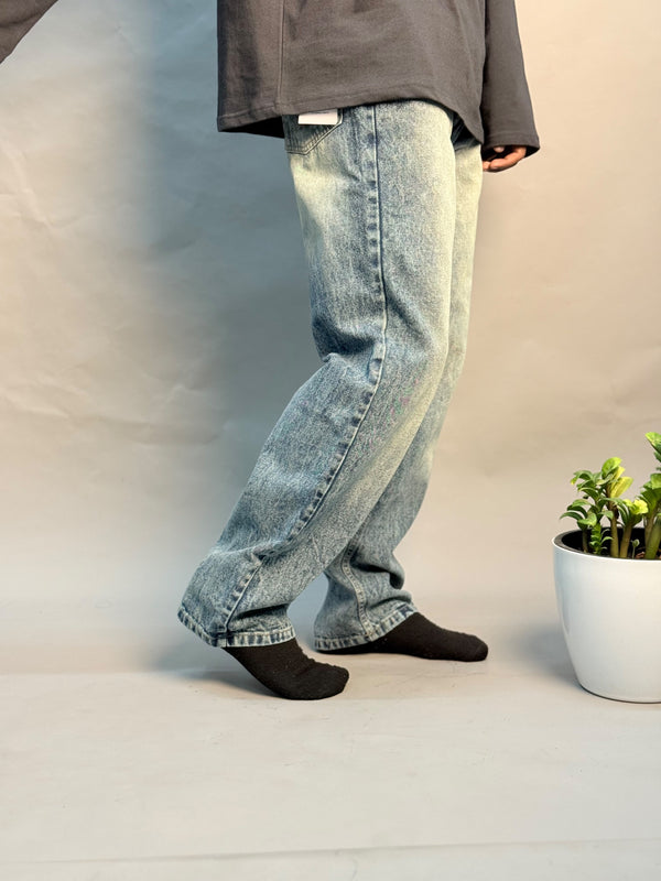 Blue Vintage Washed Straight Fit Jeans