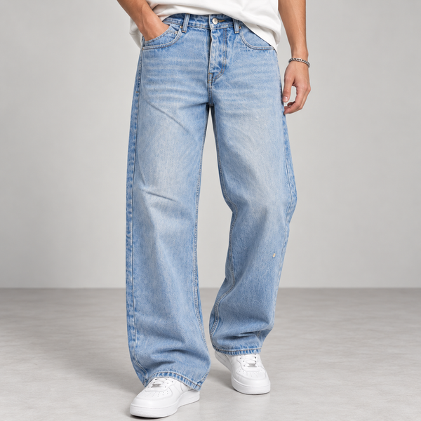 Light Blue Baggy Fit Washed Jeans