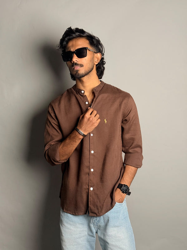 Brown Chinese Collar Shirt