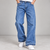 Mid-Blue Patch-Hem Relaxed Jeans