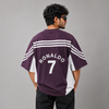 Deep Purple White-Stripe Sports Five-Sleeve T-Shirt