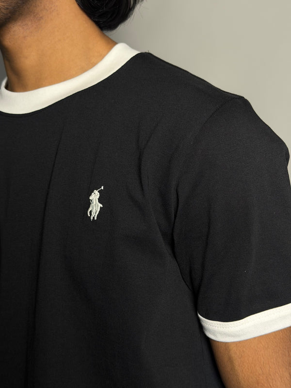 Ringer Half Sleeve T-Shirt [BLACK]