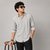 Light Grey Vertical-Line Textured Full-Sleeve Shirt