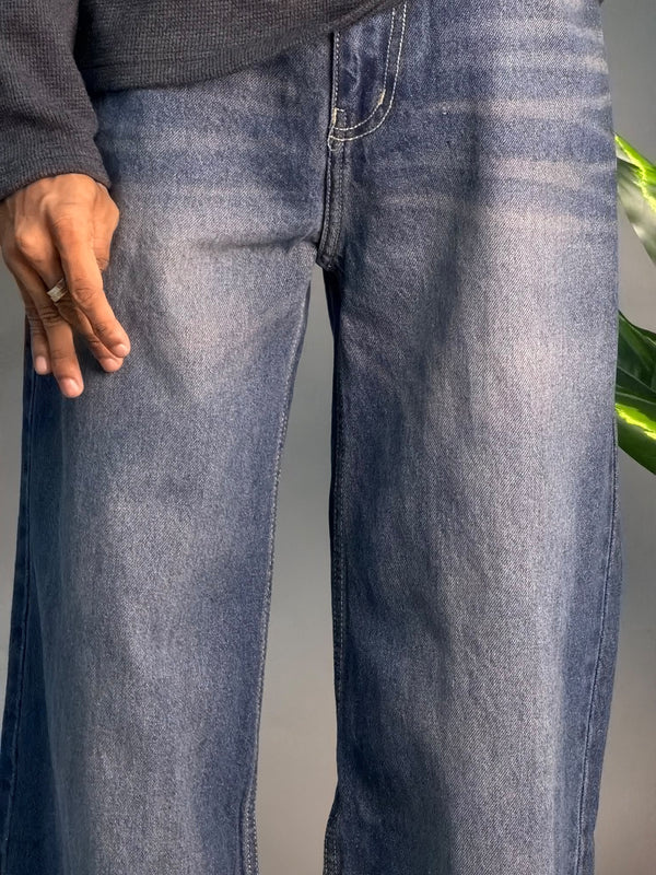 Wide Leg Blue & Light Pink Jeans