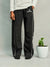 Black Wide-Leg Stripe Track Pants