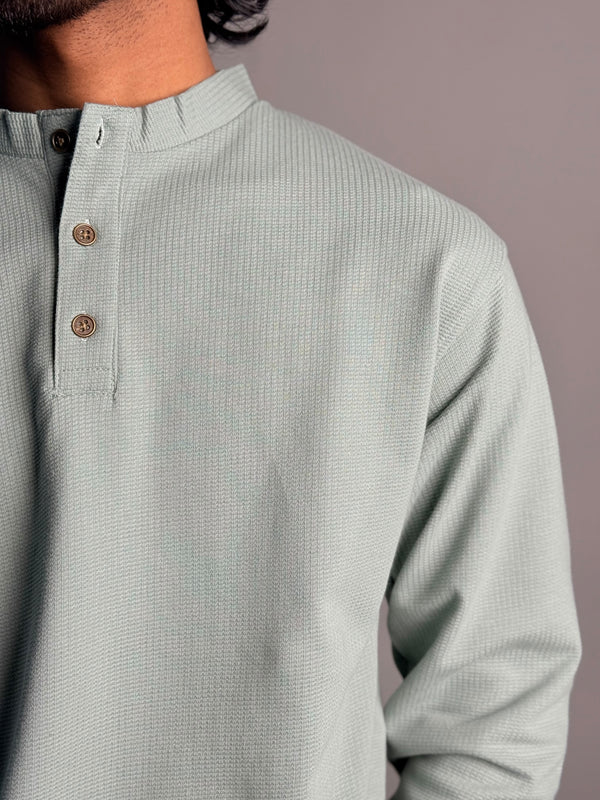 Full Sleeve Henley Tshirt - Sage Green
