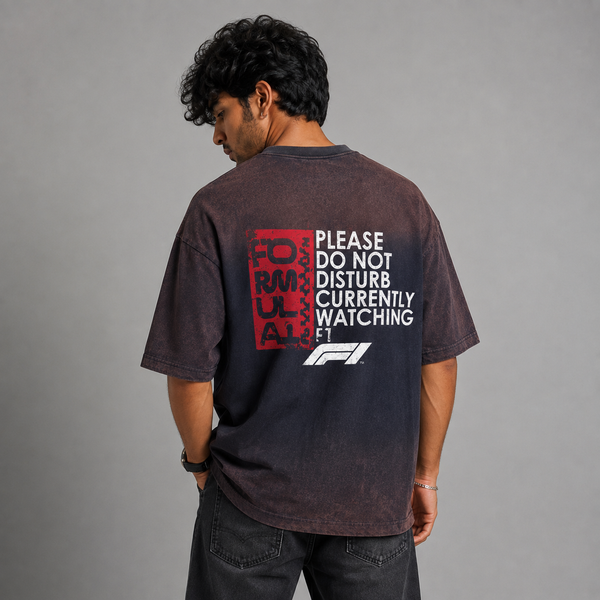 Dark-Wash Racing Graphic Five-Sleeve T-Shirt