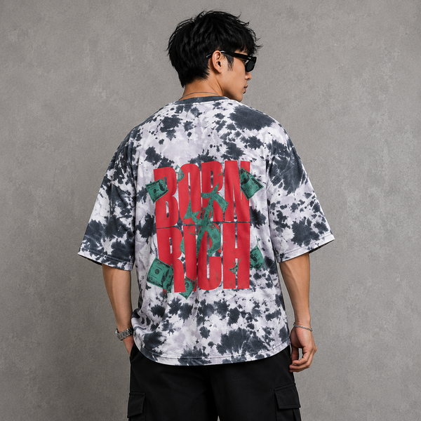 Black White Tie-Dye Red Graphic T-Shirt
