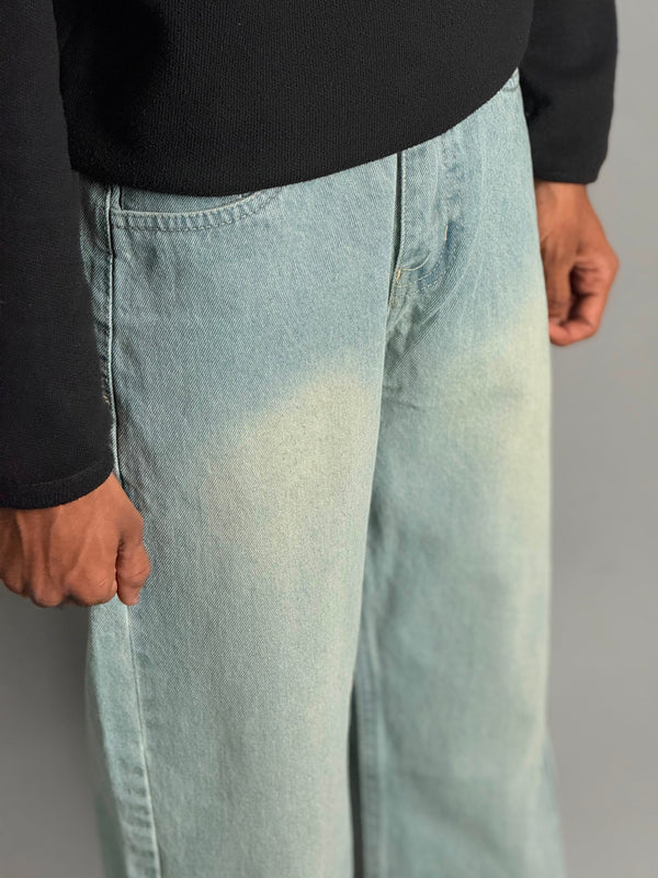 Light Green Double-Shade Baggy Jeans