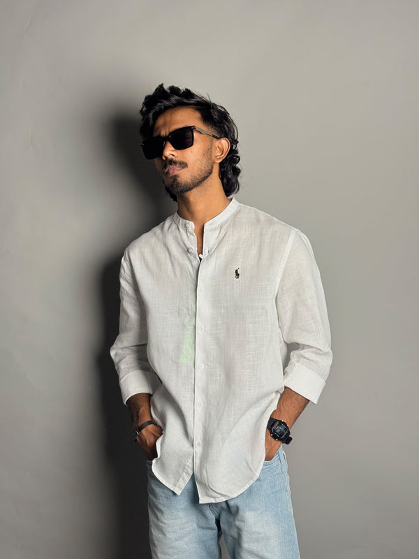 White Chinese Collar Shirt