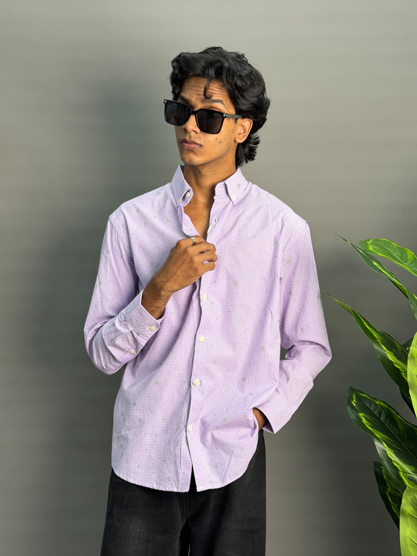 Purple Microchecks With Stars Shirt