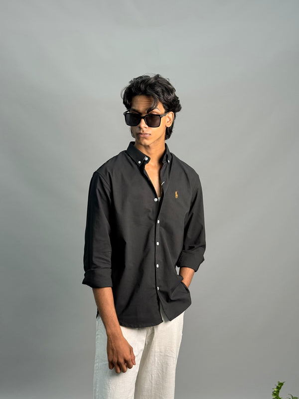 PLAIN SHIRT [POLY LYCRA,BLACK]