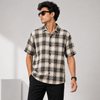 Cream Beige Black Check Five-Sleeve Shirt